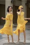  Krixi Dress - Đầm xô lụa trễ vai vàng D65 