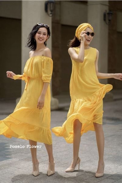  Krixi Dress - Đầm xô lụa trễ vai vàng D65 