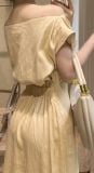  Zinnia Dress - Đầm Linen Lệch Vai Hoa Hồng D989 