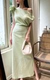  Zinnia Dress - Đầm Linen Lệch Vai Hoa Hồng D989 