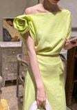  Zinnia Dress - Đầm Linen Lệch Vai Hoa Hồng D989 