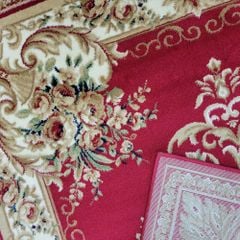 Thảm trang trí sofa họa tiết hoa văn đối xứng cổ điển màu đỏ YALAN N 1548 BU