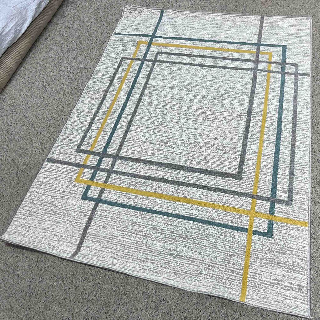 Thảm sofa trang trí họa tiết cách điệu ô vuông chéo QINGXIU 3392 GY