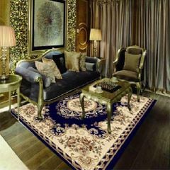 Thảm sofa trang trí họa tiết bông hoa sang trọng màu xanh YALAN N 1711 B