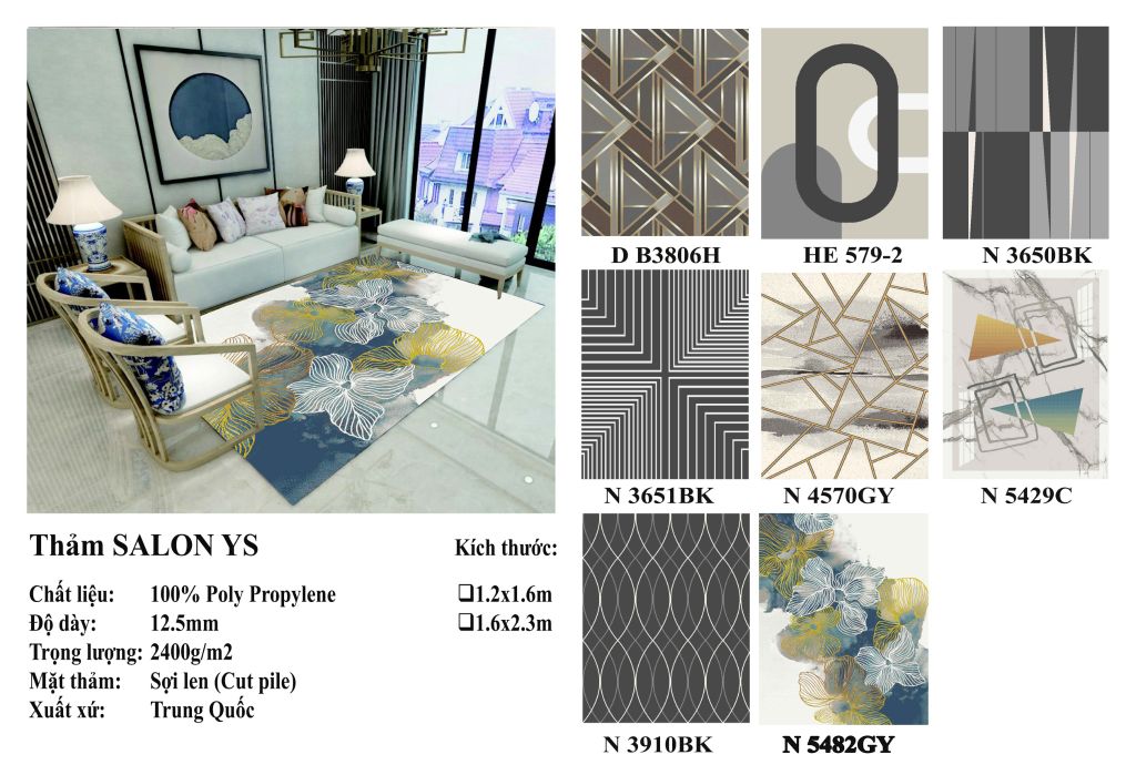 Thảm sofa hoa văn hình thoi YS HE 579-2