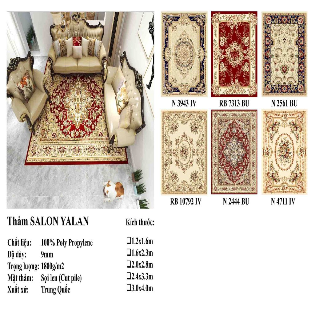 Thảm sofa trang trí họa tiết hoa mai YALAN RB 7313