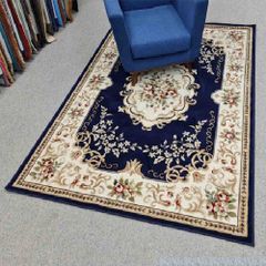 Thảm sofa họa tiết phong cách cổ điển xanh dương chất liệu mềm mại YALAN N 2603 BT