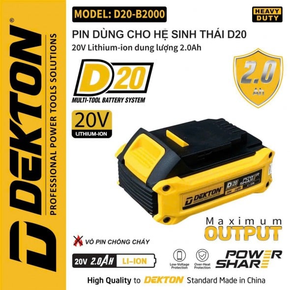 Pin DEKTON 20V 2.0Ah D20-B2000 (Chân pin Dewalt)