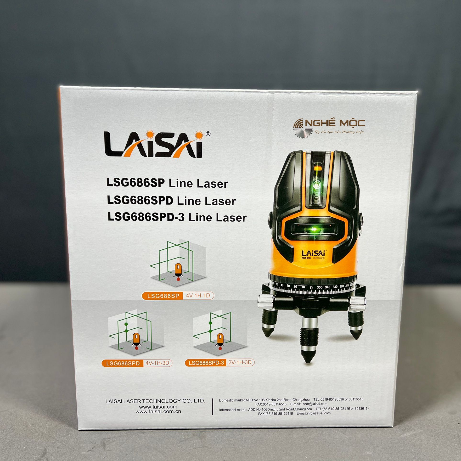 Máy cân bằng laser 5 tia xanh Laisai LSG686SPD có đi kèm thùng
