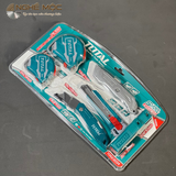 Bộ combo 25 dao tiện ích và thước kéo thép nền vàng Total TOS23034 được đóng vỉ