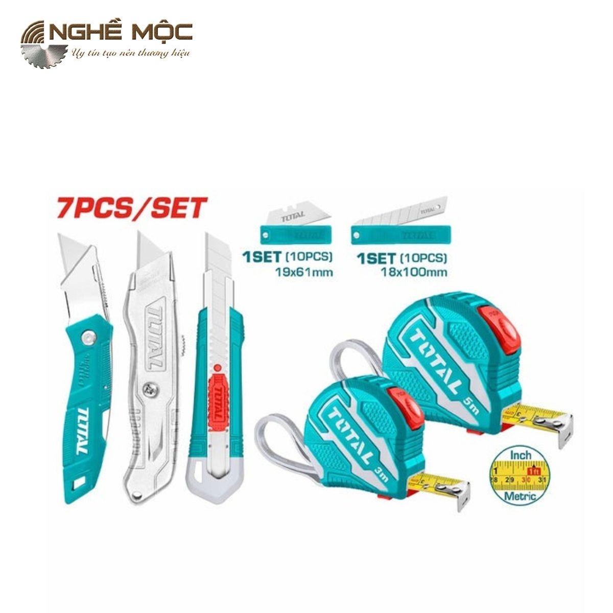 Bộ combo 25 dao tiện ích và thước kéo thép nền vàng Total...