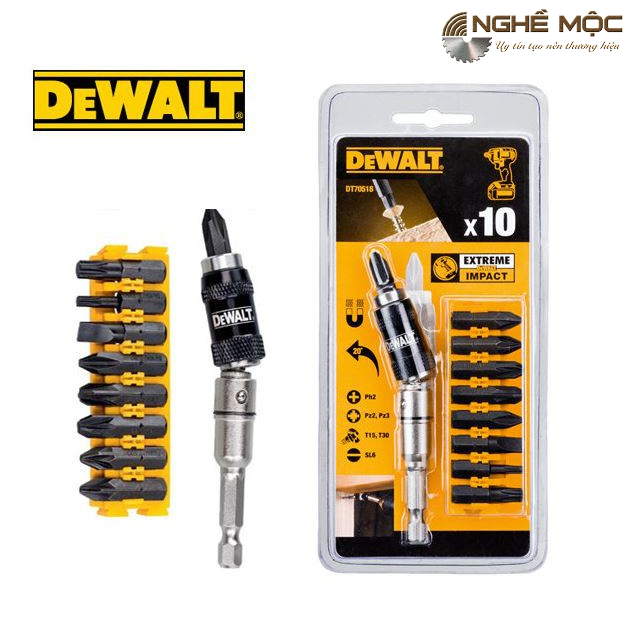 Đầu lắc léo giữ mũi bắt vít 10 chi tiết Dewalt DT70518