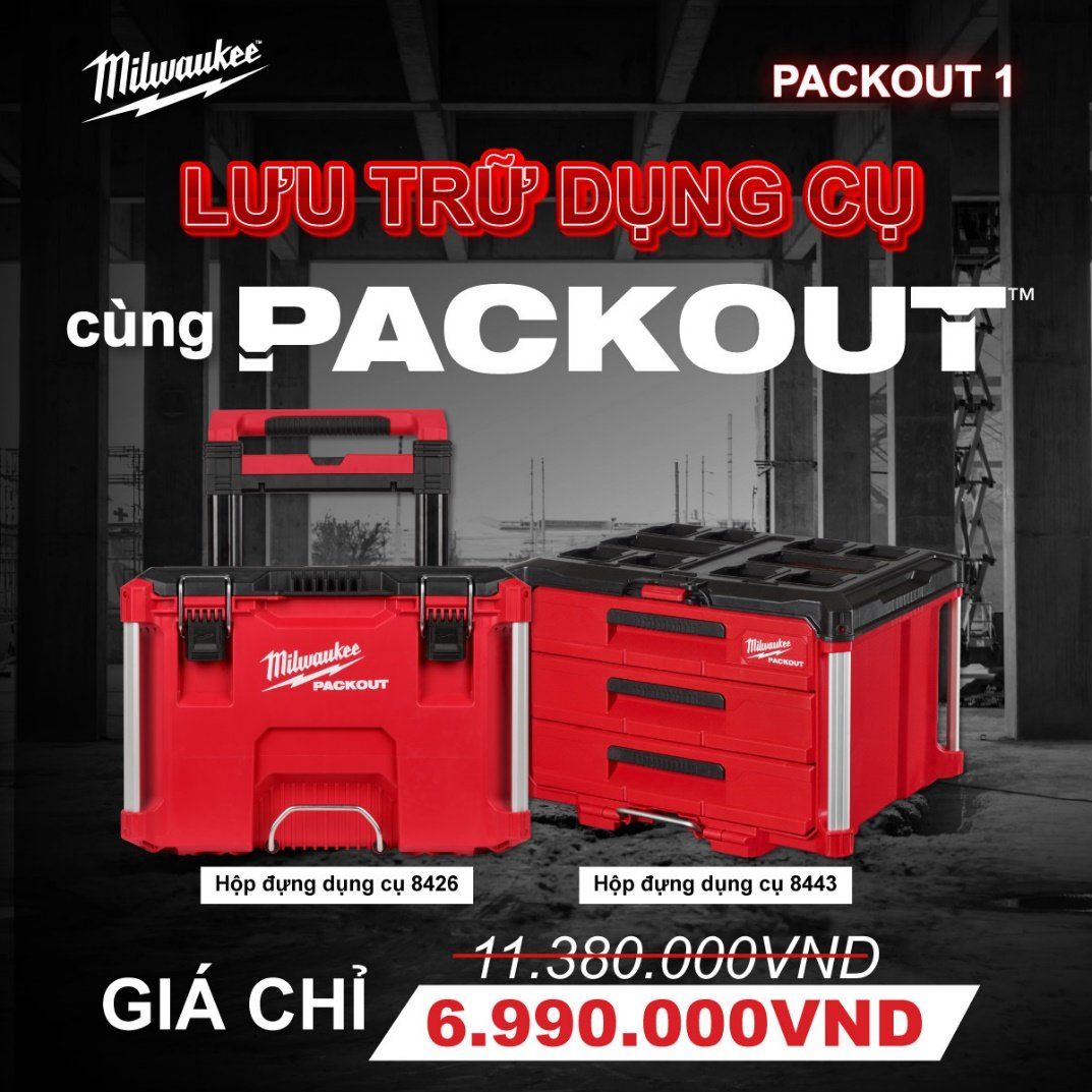 Thùng Milwaukee Combo hộp đựng dụng cụ PACKOUT tháng 4 20...