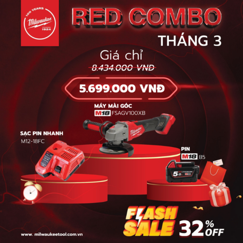 Máy mài góc M18 FSAGV100XB Milwaukee công tắc gạt có điều...