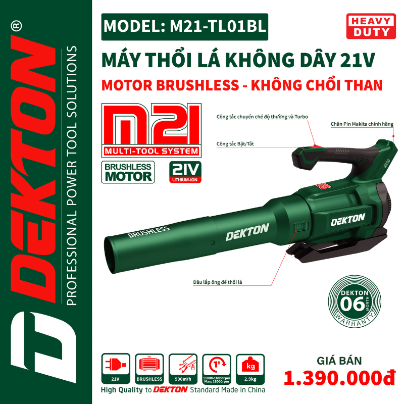 Máy Thổi Lá Dùng Pin Dekton M21-TL01BL