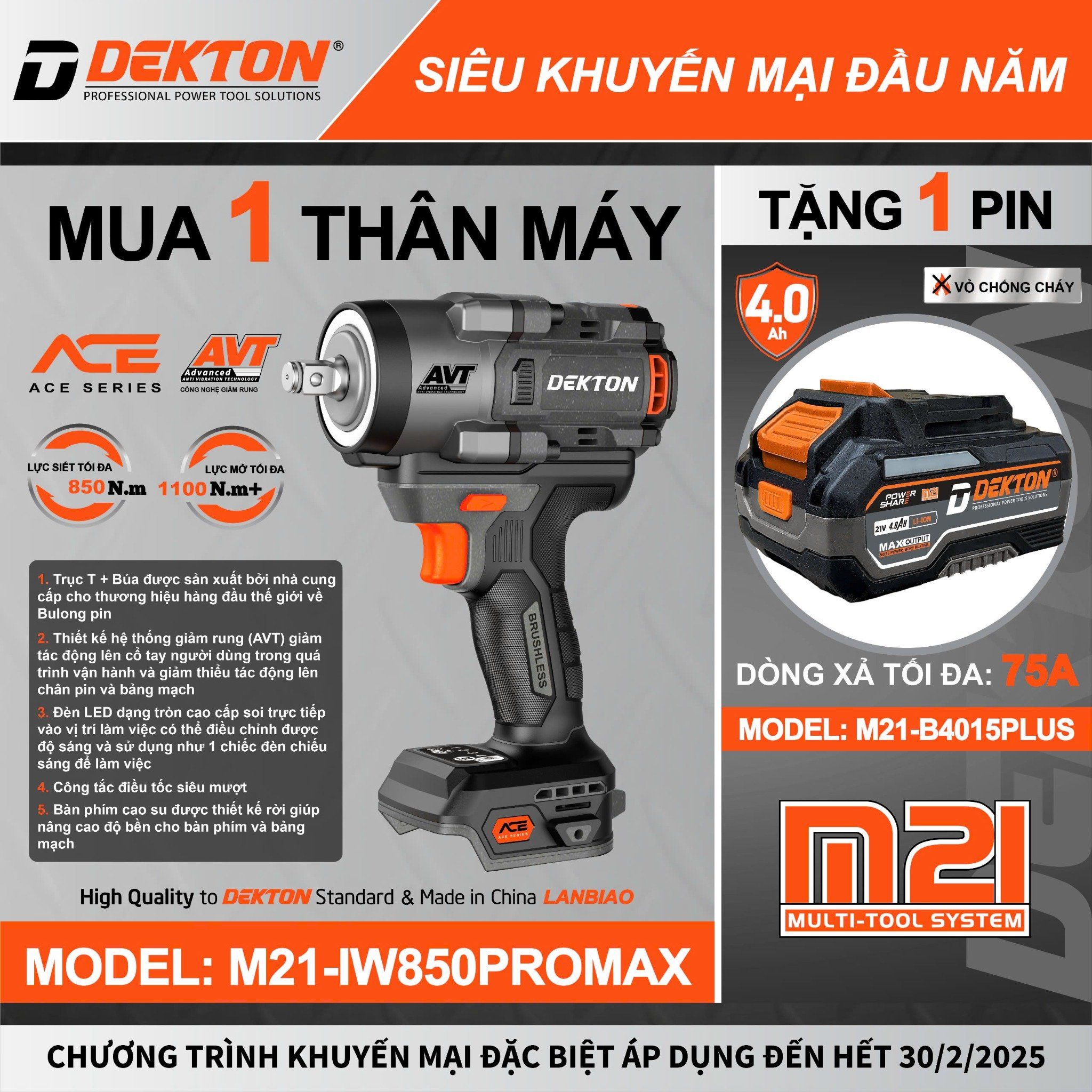 Máy siết bulong Dekton M21-IW850PROMAX