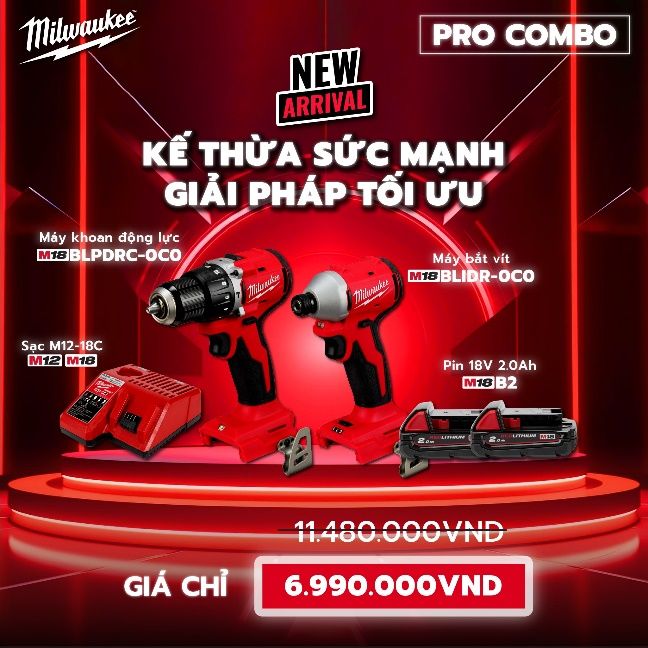 PRO COMBO khuyến mại máy khoan và máy bắt vít Milwaukee tháng 10/2023