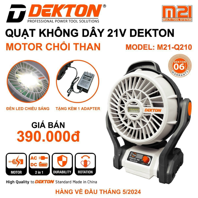 Quạt không dây 21V Dekton M21-Q210 Motor chổi than