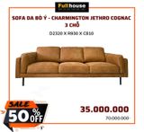  SOFA DA BÒ Ý -  CHARMINGTON JETHRO COGNAC 3 CHỖ 