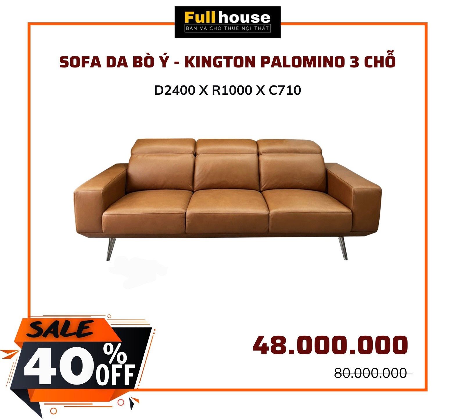  SOFA DA BÒ Ý - KINGTON PALOMINO 3 CHỖ 