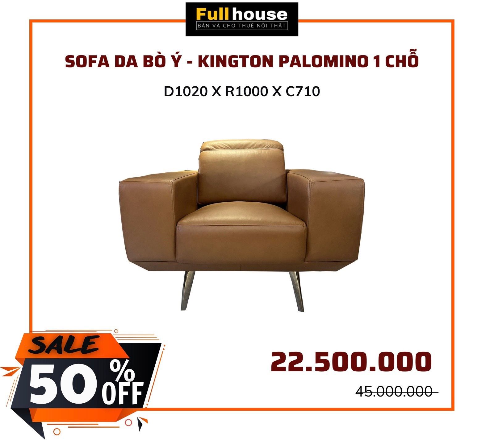  SOFA DA BÒ Ý - KINGTON PALOMINO 1 CHỖ 