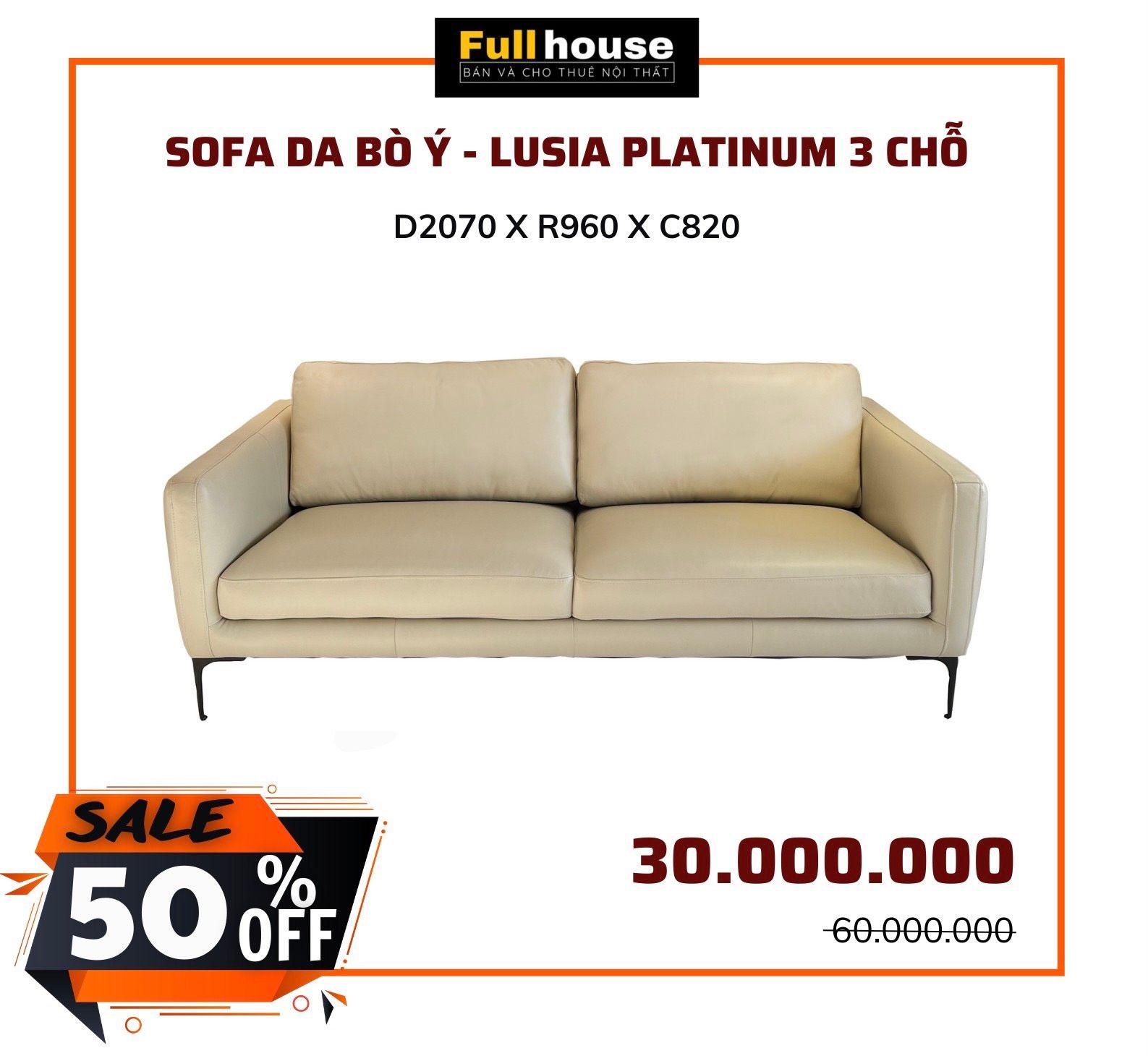  SOFA DA BÒ Ý - LUSIA SMOKE 3 CHỖ 