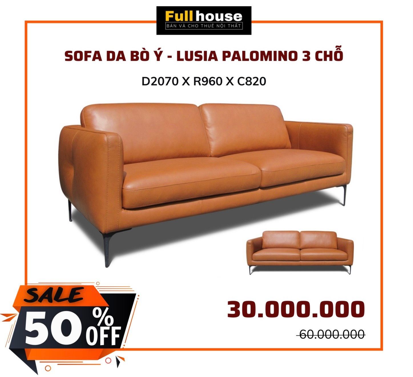  SOFA DA BÒ Ý - LUSIA PALOMINO 3 CHỖ 