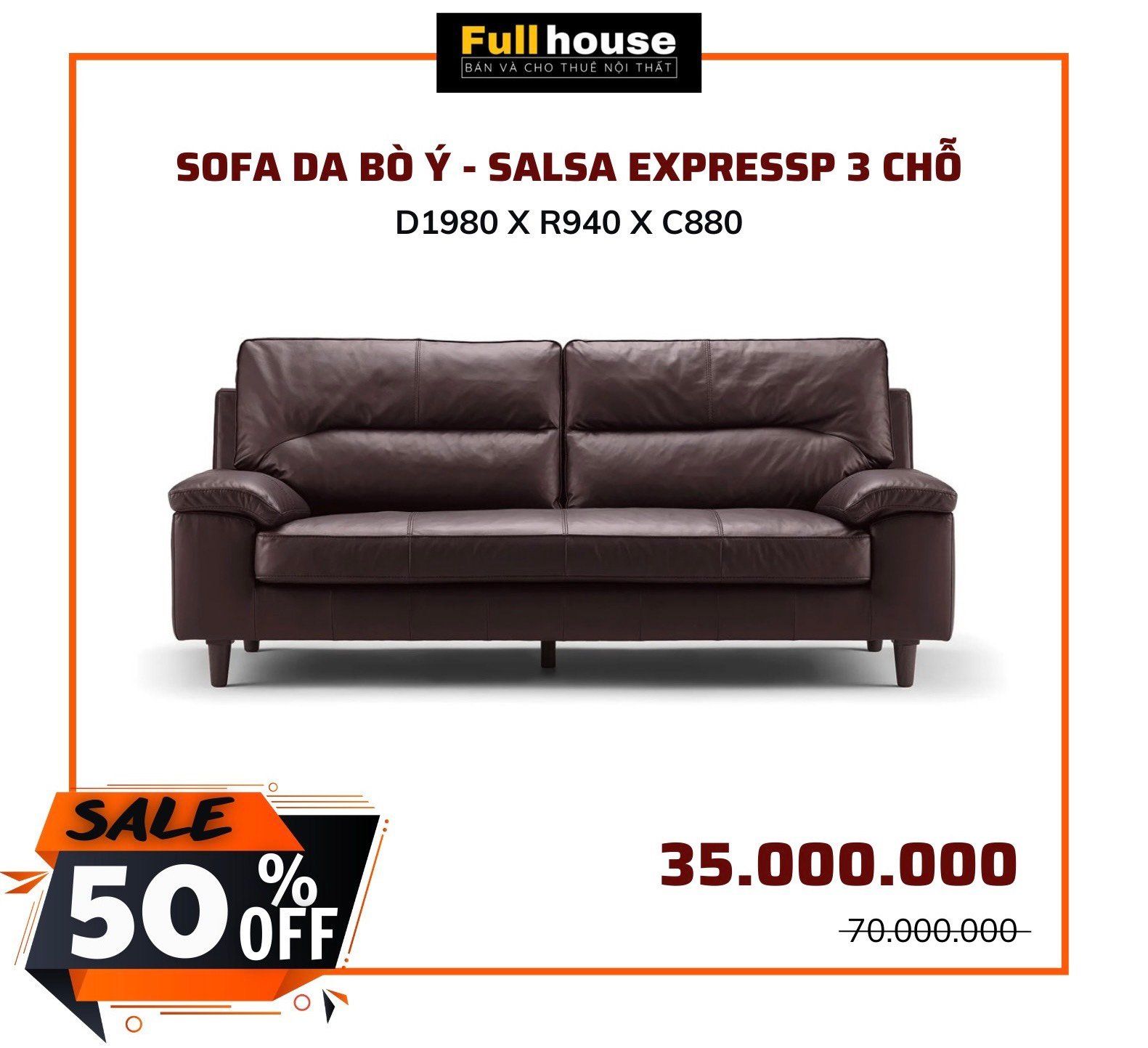  SOFA DA BÒ Ý - SALSA EXPRESSO 3 CHỖ 