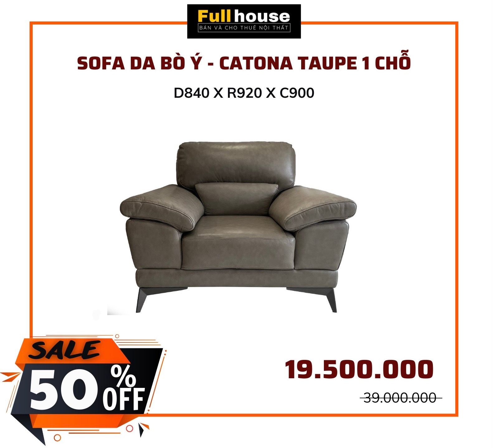  SOFA DA BÒ Ý - CATONA TAUPE 1 CHỖ 