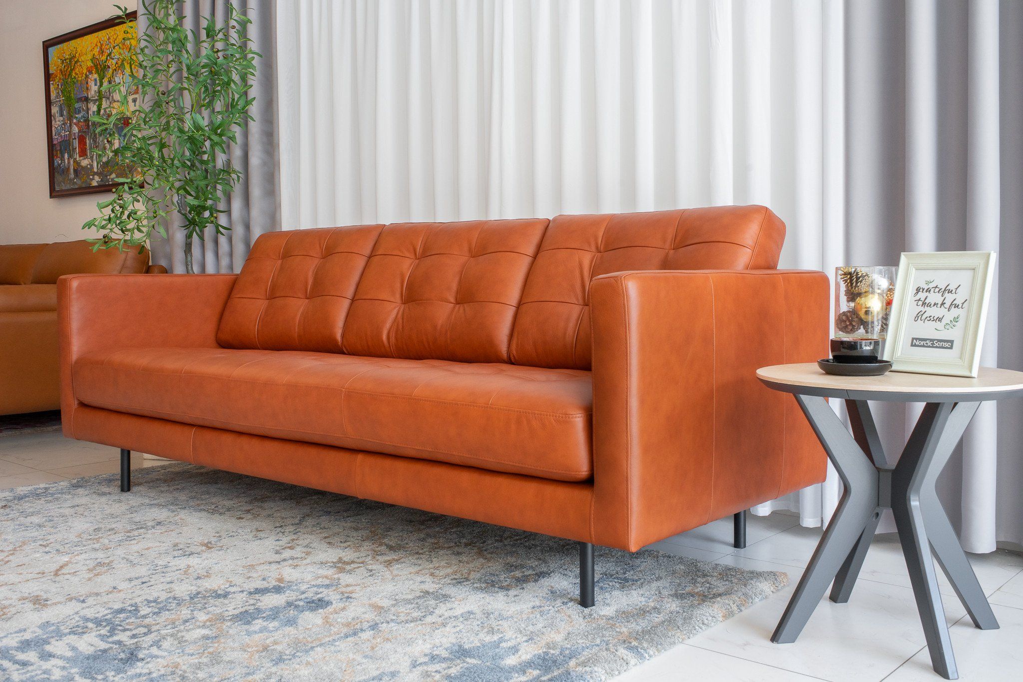  SOFA DA BÒ Ý - BARI  SEPIA COGNAC 3 CHỖ 