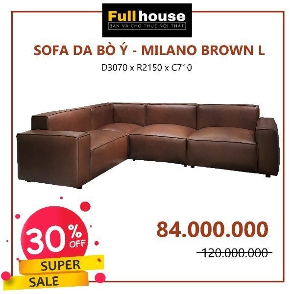  SOFA DA BÒ Ý - MILANO BROWN CHỮ L 