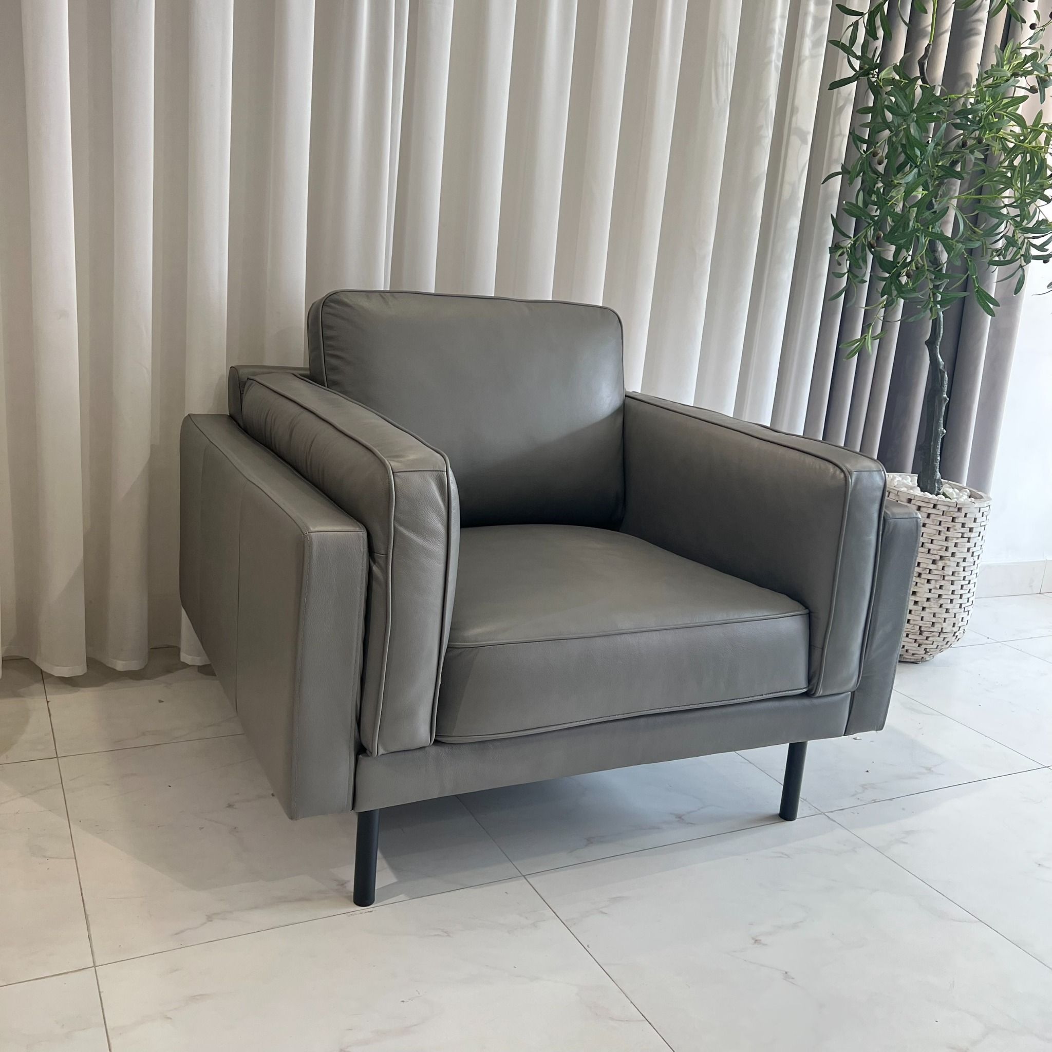  SOFA DA BÒ Ý -  CHARMINGTON GREY 1 CHỖ 