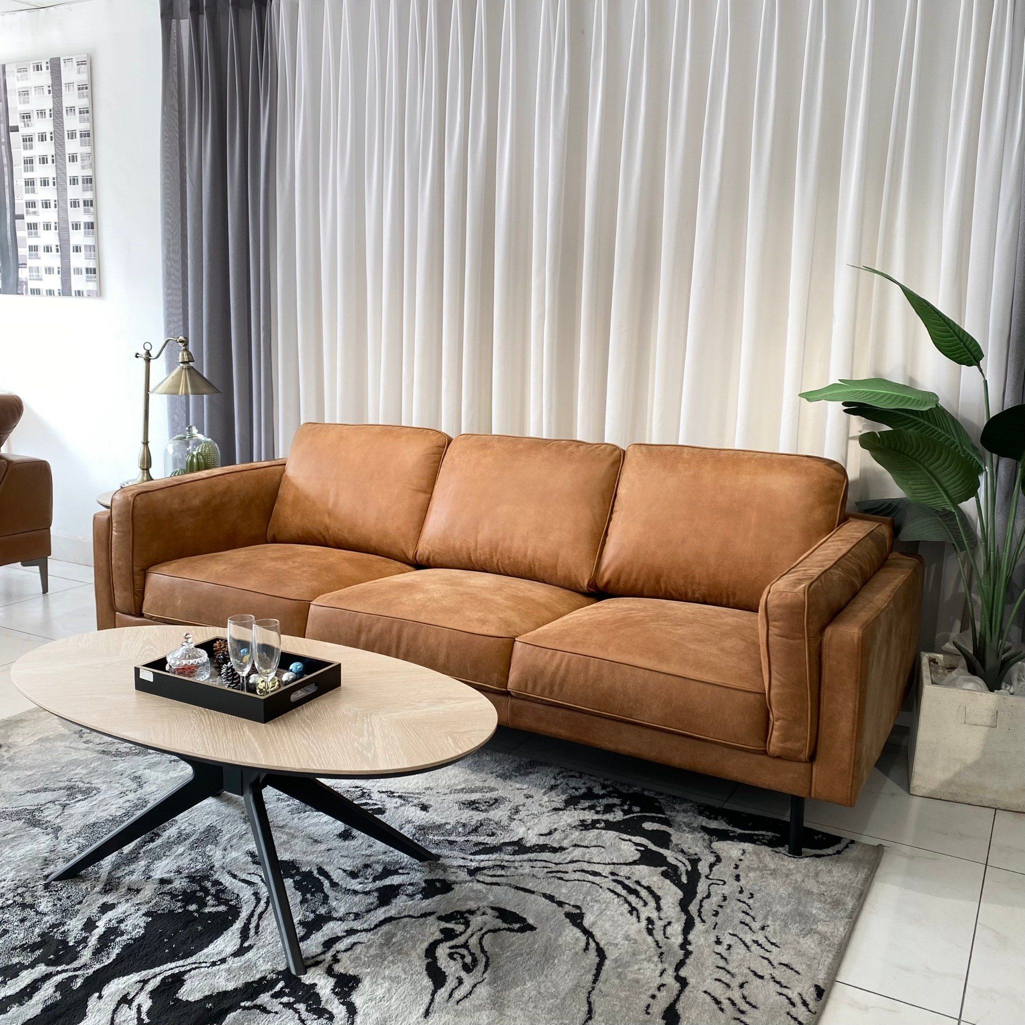  SOFA DA BÒ Ý -  CHARMINGTON JETHRO COGNAC 3 CHỖ 