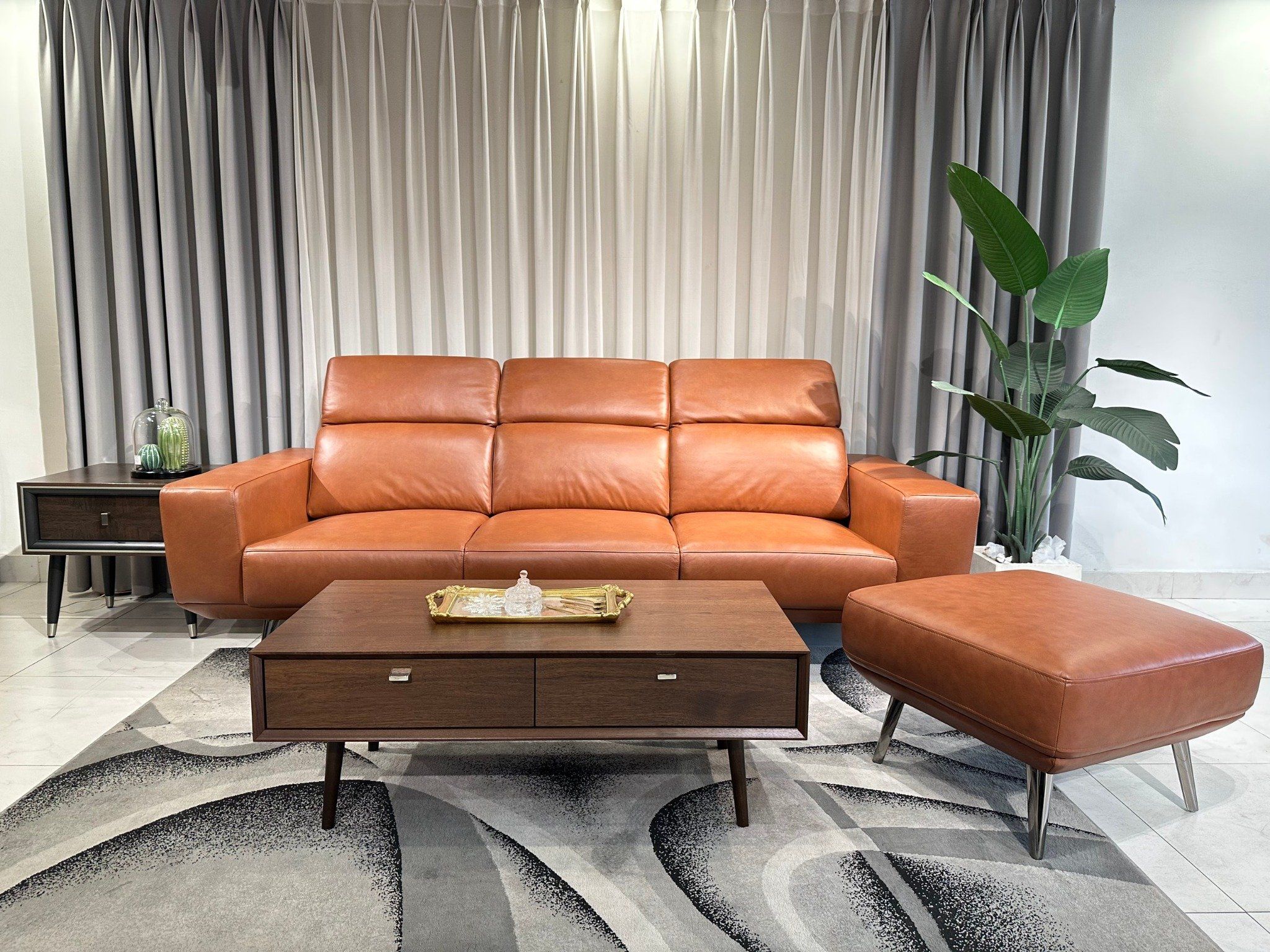  SOFA DA BÒ Ý - KINGTON COGNAC 3 CHỖ 