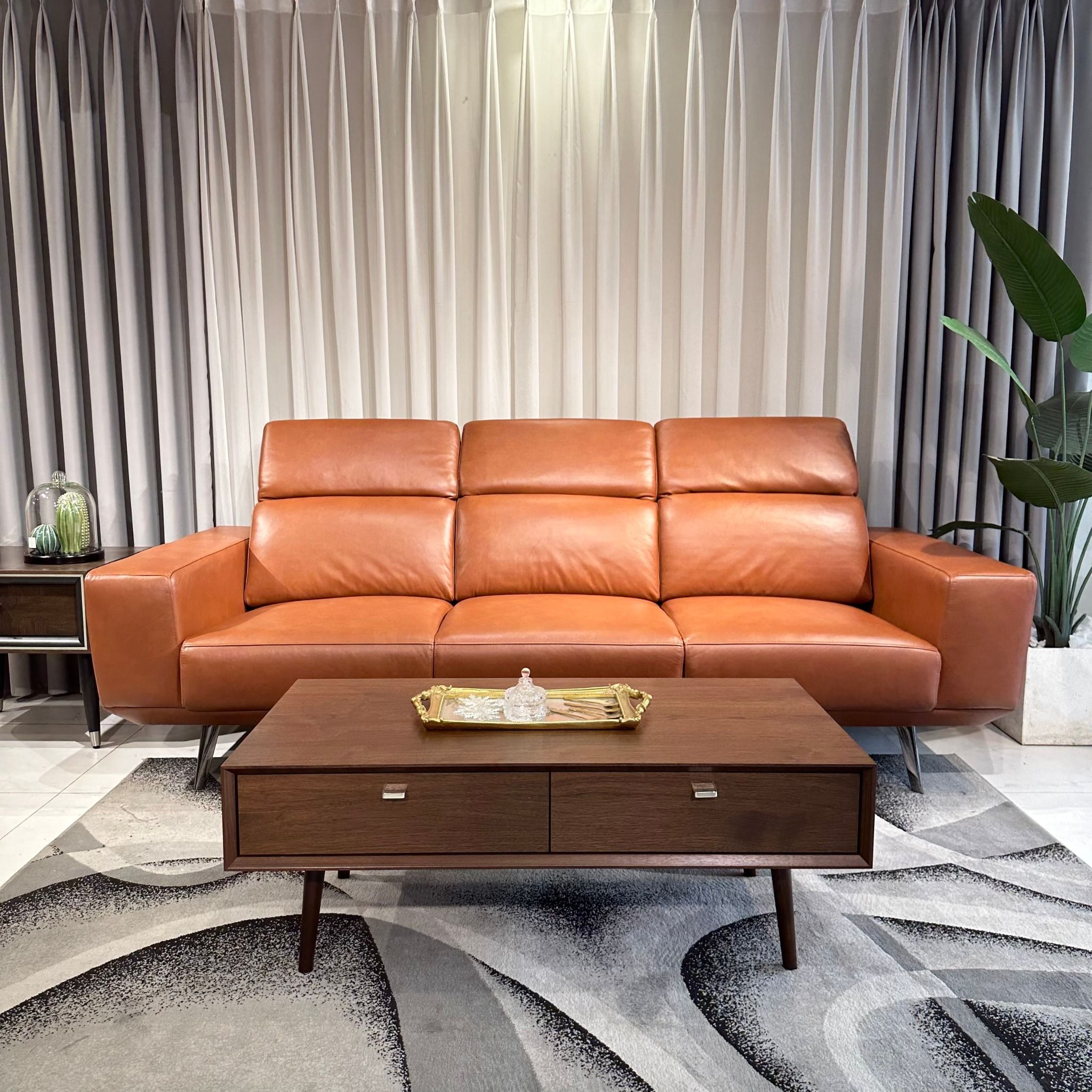  SOFA DA BÒ Ý - KINGTON COGNAC 3 CHỖ 