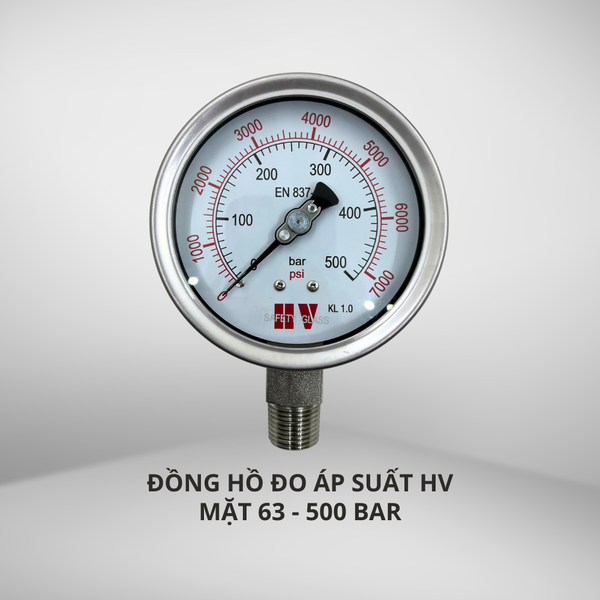 ĐỒNG HỒ ĐO ÁP SUẤT HV MẶT 63 CHÂN INOX (HOÁ CHẤT/XĂNG DẦU)