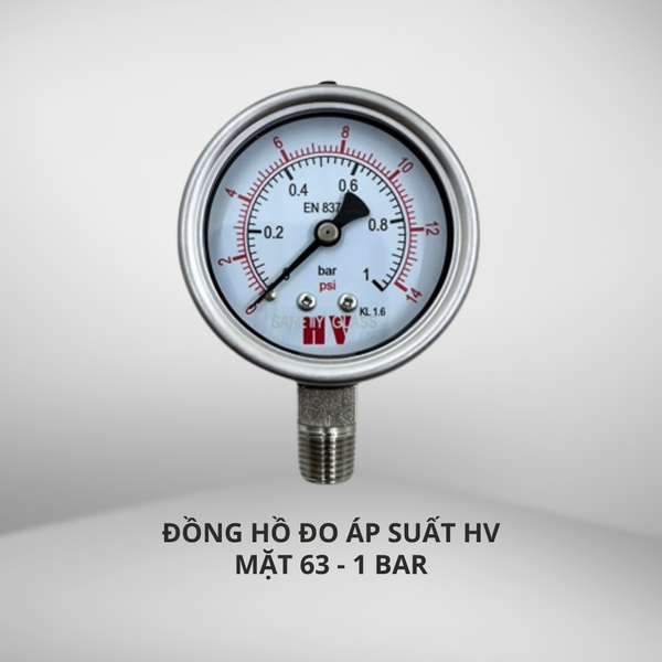 ĐỒNG HỒ ĐO ÁP SUẤT HV MẶT 63 CHÂN INOX (HOÁ CHẤT/XĂNG DẦU)