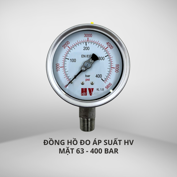 ĐỒNG HỒ ĐO ÁP SUẤT HV MẶT 63 CHÂN INOX (HOÁ CHẤT/XĂNG DẦU)