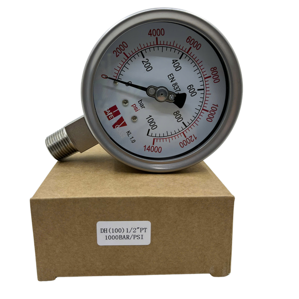 ĐỒNG HỒ ĐO ÁP SUẤT HV MẶT 100 CHÂN INOX (HOÁ CHẤT/XĂNG DẦU)