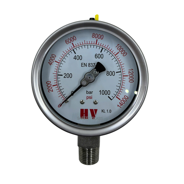 ĐỒNG HỒ ĐO ÁP SUẤT HV MẶT 100 CHÂN INOX (HOÁ CHẤT/XĂNG DẦU)