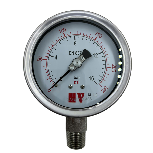 ĐỒNG HỒ ĐO ÁP SUẤT HV MẶT 100 CHÂN INOX (HOÁ CHẤT/XĂNG DẦU)