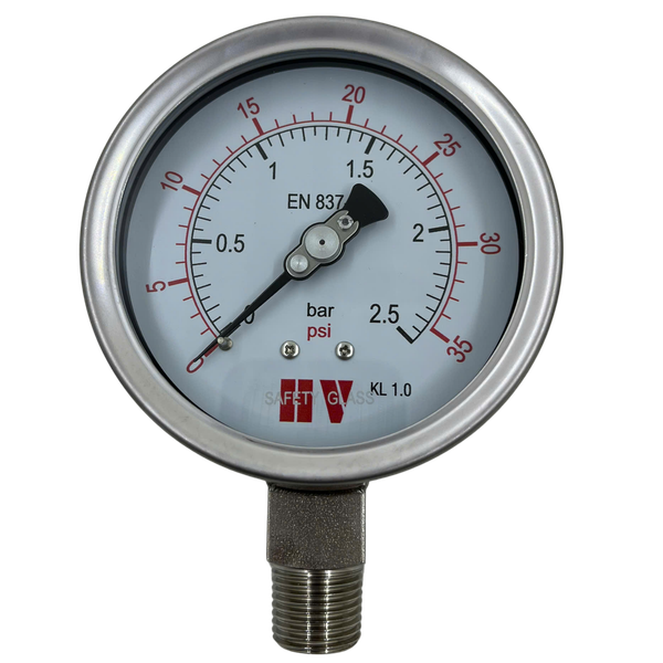 ĐỒNG HỒ ĐO ÁP SUẤT HV MẶT 100 CHÂN INOX (HOÁ CHẤT/XĂNG DẦU)
