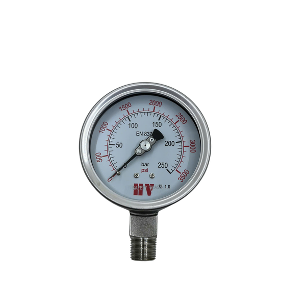 ĐỒNG HỒ ĐO ÁP SUẤT HV MẶT 100 CHÂN INOX (HOÁ CHẤT/XĂNG DẦU)