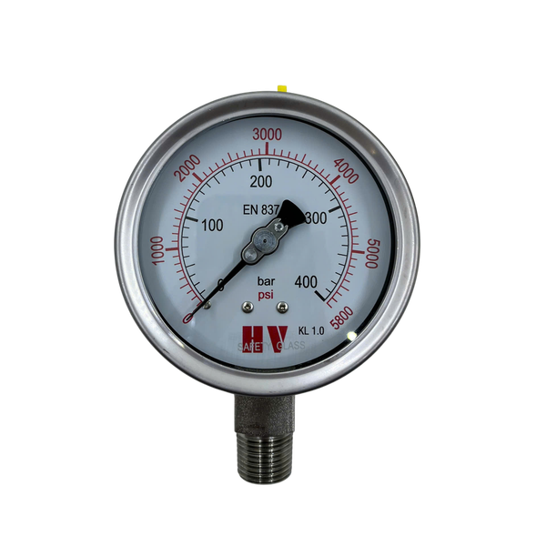 ĐỒNG HỒ ĐO ÁP SUẤT HV MẶT 100 CHÂN INOX (HOÁ CHẤT/XĂNG DẦU)