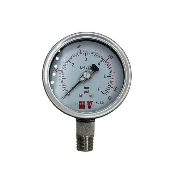 ĐỒNG HỒ ĐO ÁP SUẤT HV MẶT 100 CHÂN INOX (HOÁ CHẤT/XĂNG DẦU)