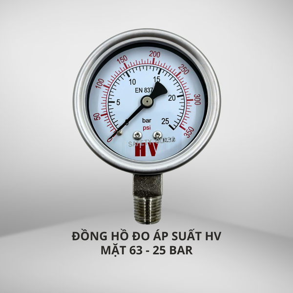 ĐỒNG HỒ ĐO ÁP SUẤT HV MẶT 63 CHÂN INOX (HOÁ CHẤT/XĂNG DẦU)