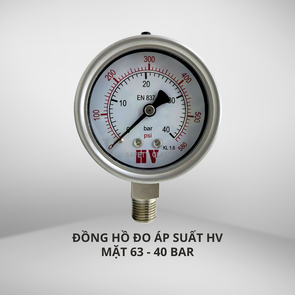 ĐỒNG HỒ ĐO ÁP SUẤT HV MẶT 63 CHÂN INOX (HOÁ CHẤT/XĂNG DẦU)