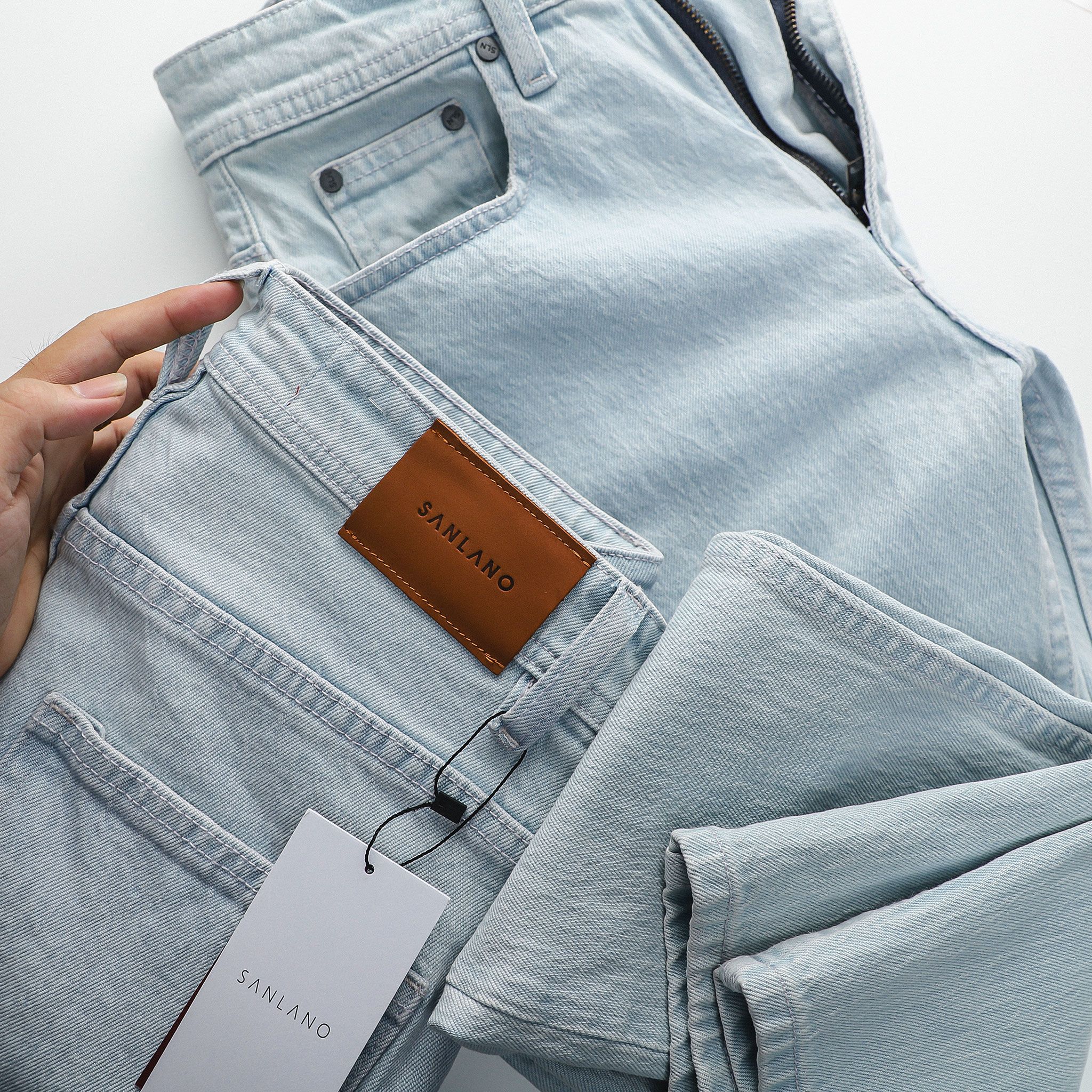  Jeans SANLANO Xanh trắng 