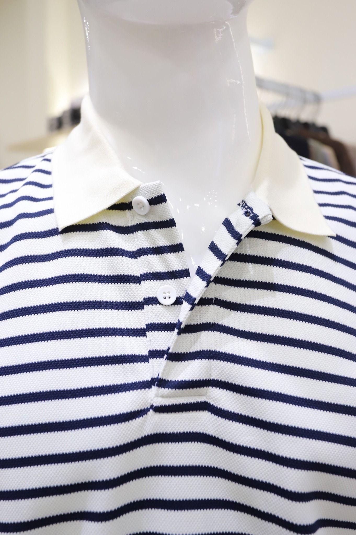  Polo SANLANO  Striped Trắng Xanh 