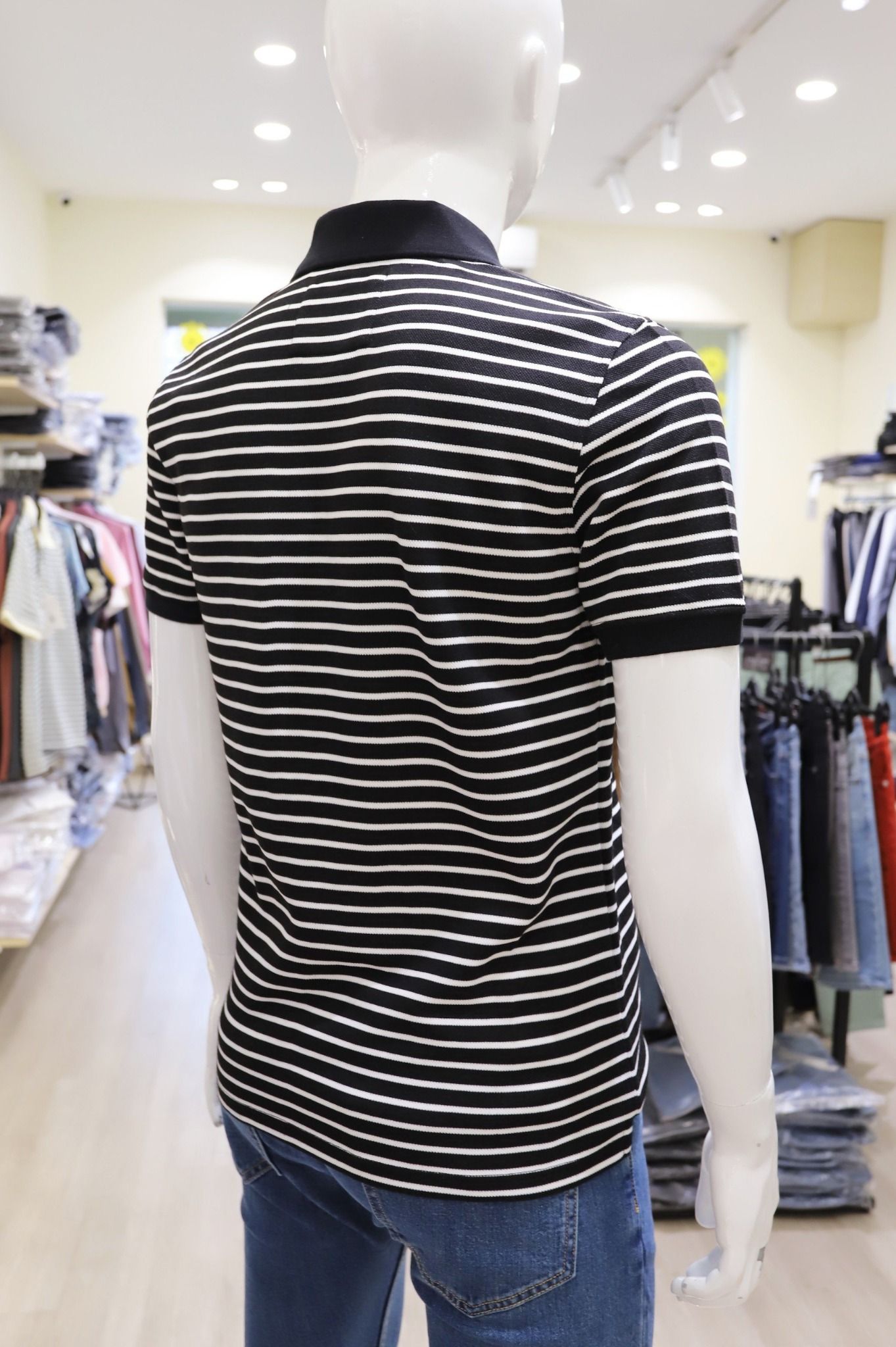  Polo SANLANO Striped Đen Trắng 